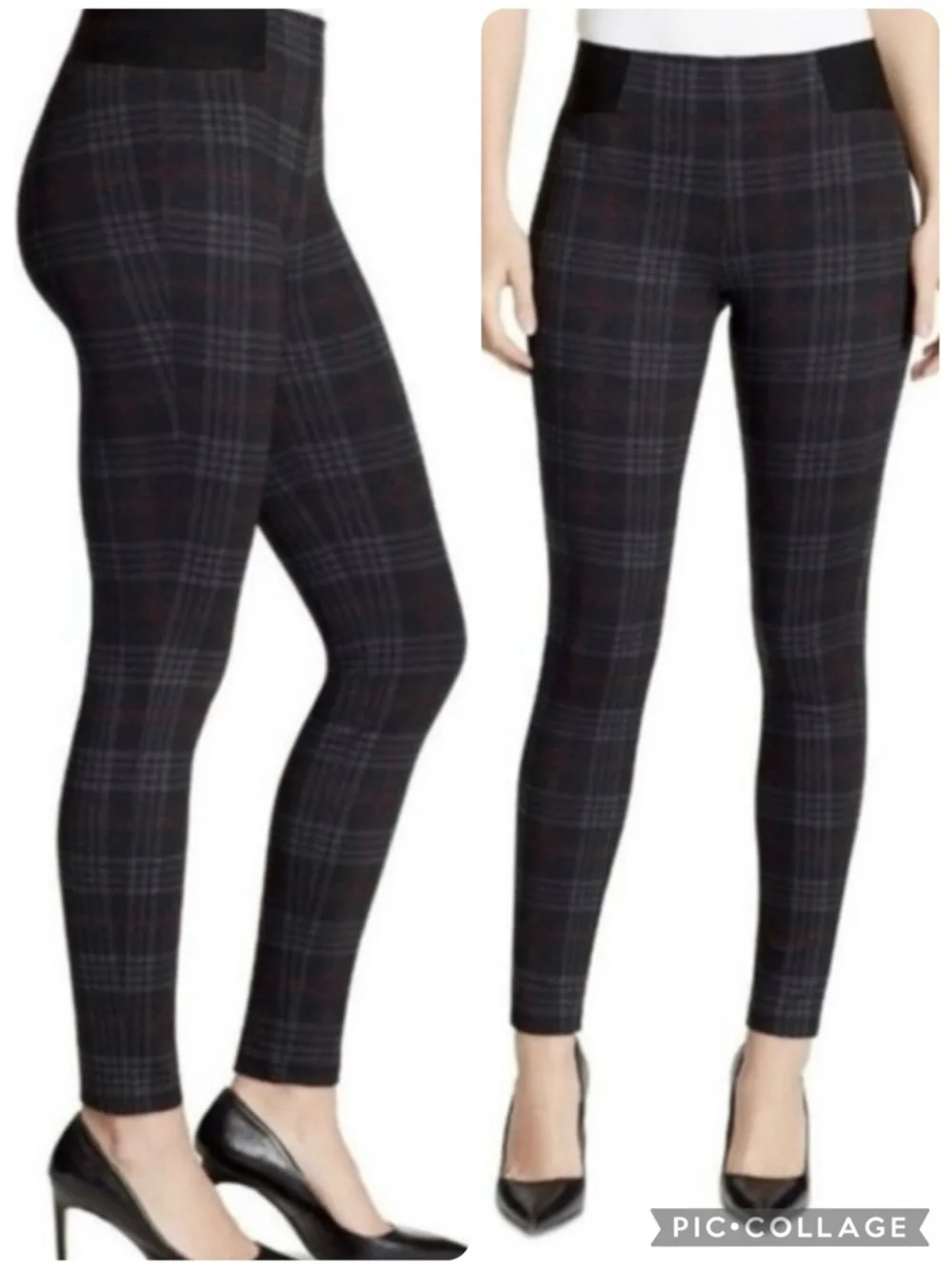 William Rast Plaid Black Grey Red Ponte Knit Leggings S (Jrs) Preppy Chic